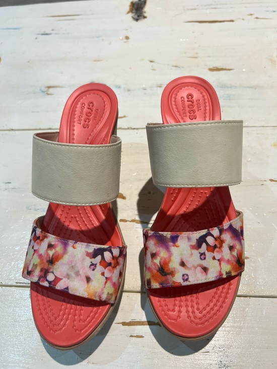 CROCS Shoes - CROCS Coral Slide Sandals with Floral and Light Gray Straps